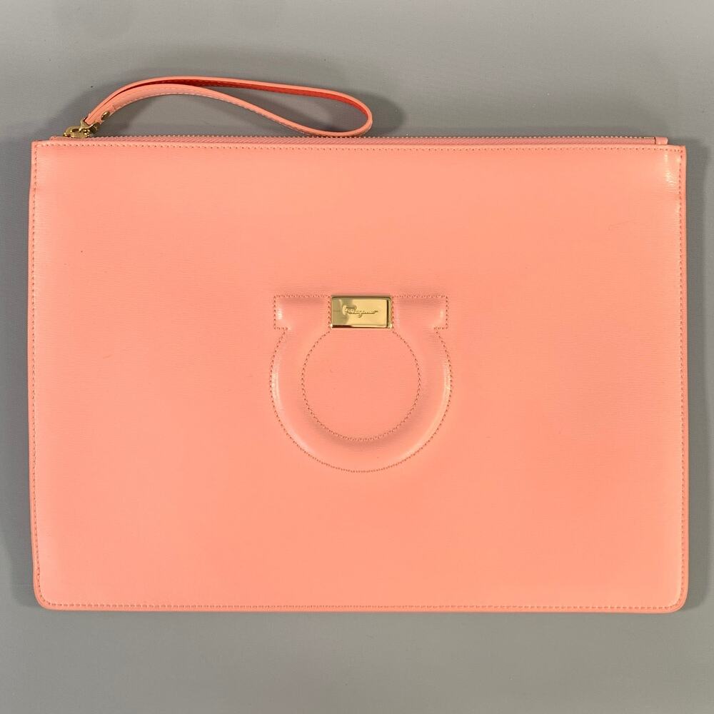 FERRAGAMO Pink Leather Wristlet Bag